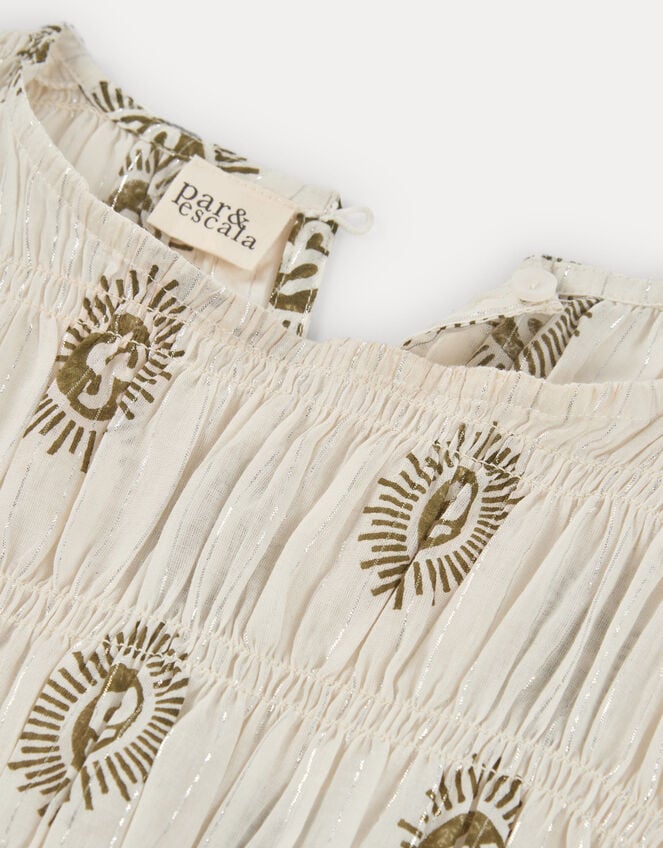 Par & Escala Bee Smocked Sun Print Maxi Dress, White (WHITE), large