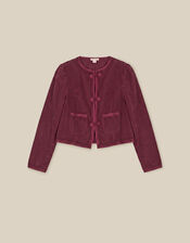 Fay Flower Button Corduroy Jacket, Red (BURGUNDY), large