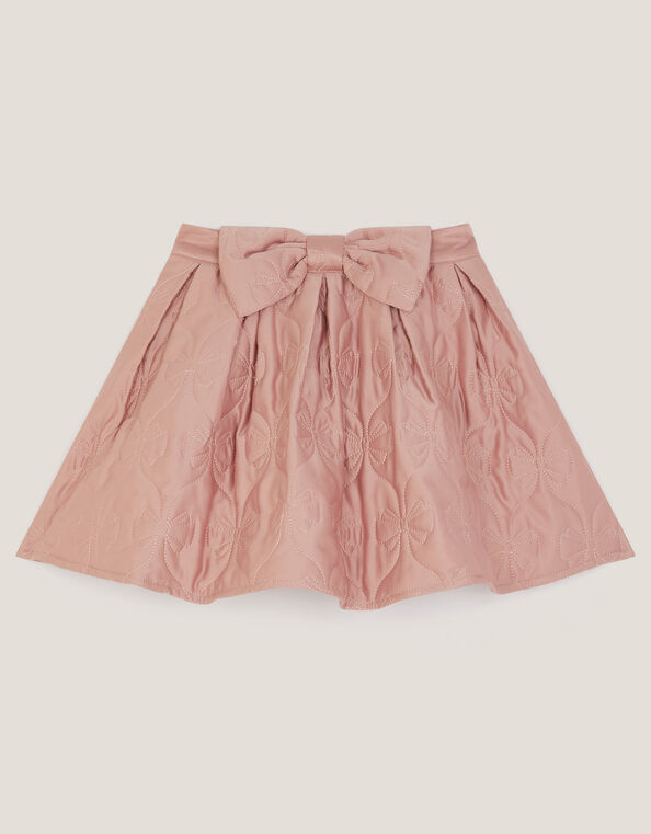 Bow Quilted Satin Skirt, Pink (PALE PINK), large