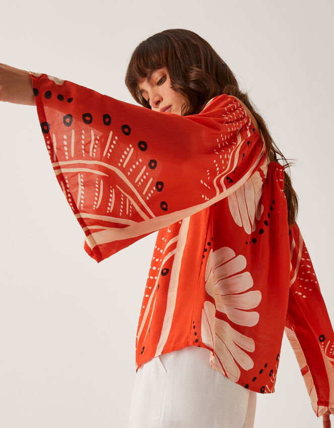 Nara Print Bardot Top, Orange (RUST), large