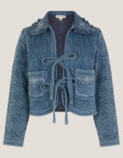 Quinn Tie Quilted Jacket, Blue (BLUE), large