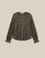 Carly Floral Velvet Shirt, Brown (BROWN), large