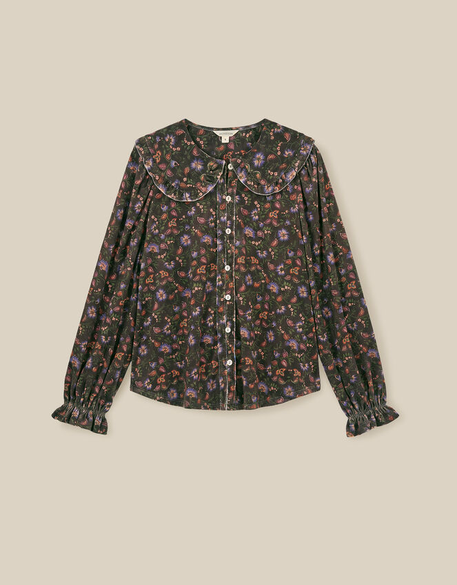 Carly Floral Velvet Shirt, Brown (BROWN), large