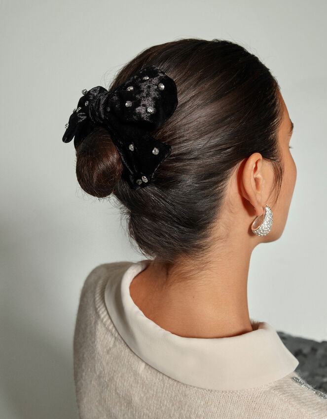 Velvet Diamante Bow Hair Clip, , large