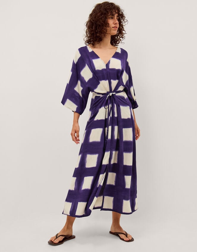 Halia Artisanal Tie-Dye Midi Kaftan, Blue (NAVY), large