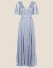 Bree Embroidered Maxi Dress in Recycled Polyester , Blue (BLUE), large