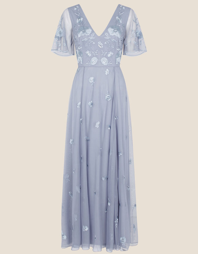 Bree Embroidered Maxi Dress in Recycled Polyester , Blue (BLUE), large
