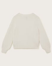 Bow Embellished Sequin Cardigan, Cream (CREAM), large