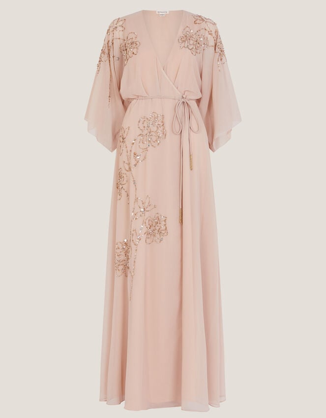 Skyla Floral Embellished Maxi Wrap Dress, Nude (NUDE), large