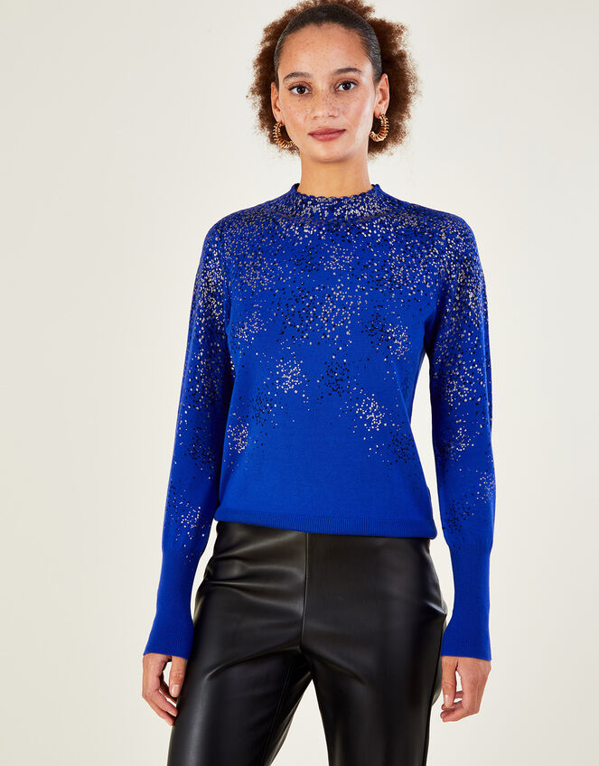 Foil Spot Scatter Jumper with Sustainable Viscose, Blue (COBALT), large