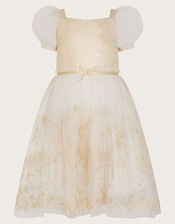 Land of Wonder Puff Sleeve Princess Steeple Dress, Natural (CHAMPAGNE), large