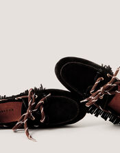 Alba Fringe Suede Moccasin Loafers, Black (BLACK), large
