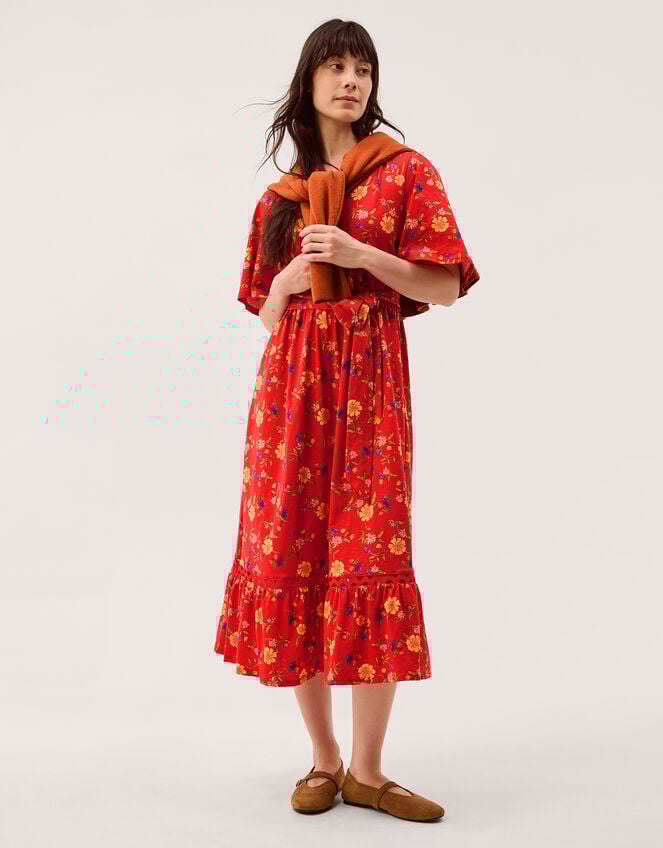 Libby Floral Jersey Midi Dress, Red (RED), large