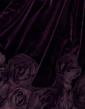Adelyn Floral Appliqu&eacute; Velvet Party Dress, Purple (PURPLE), large