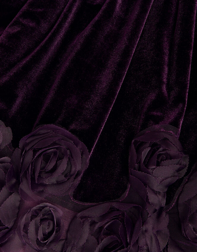 Adelyn Floral Appliqu&eacute; Velvet Party Dress, Purple (PURPLE), large