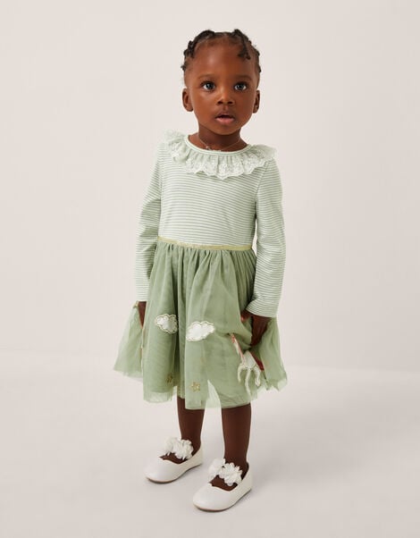 Baby Stripe Unicorn Tulle Dress, Ivory (IVORY), large