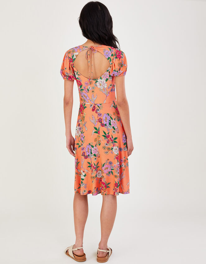 Lace Insert Floral Jersey Dress, Orange (PEACH), large