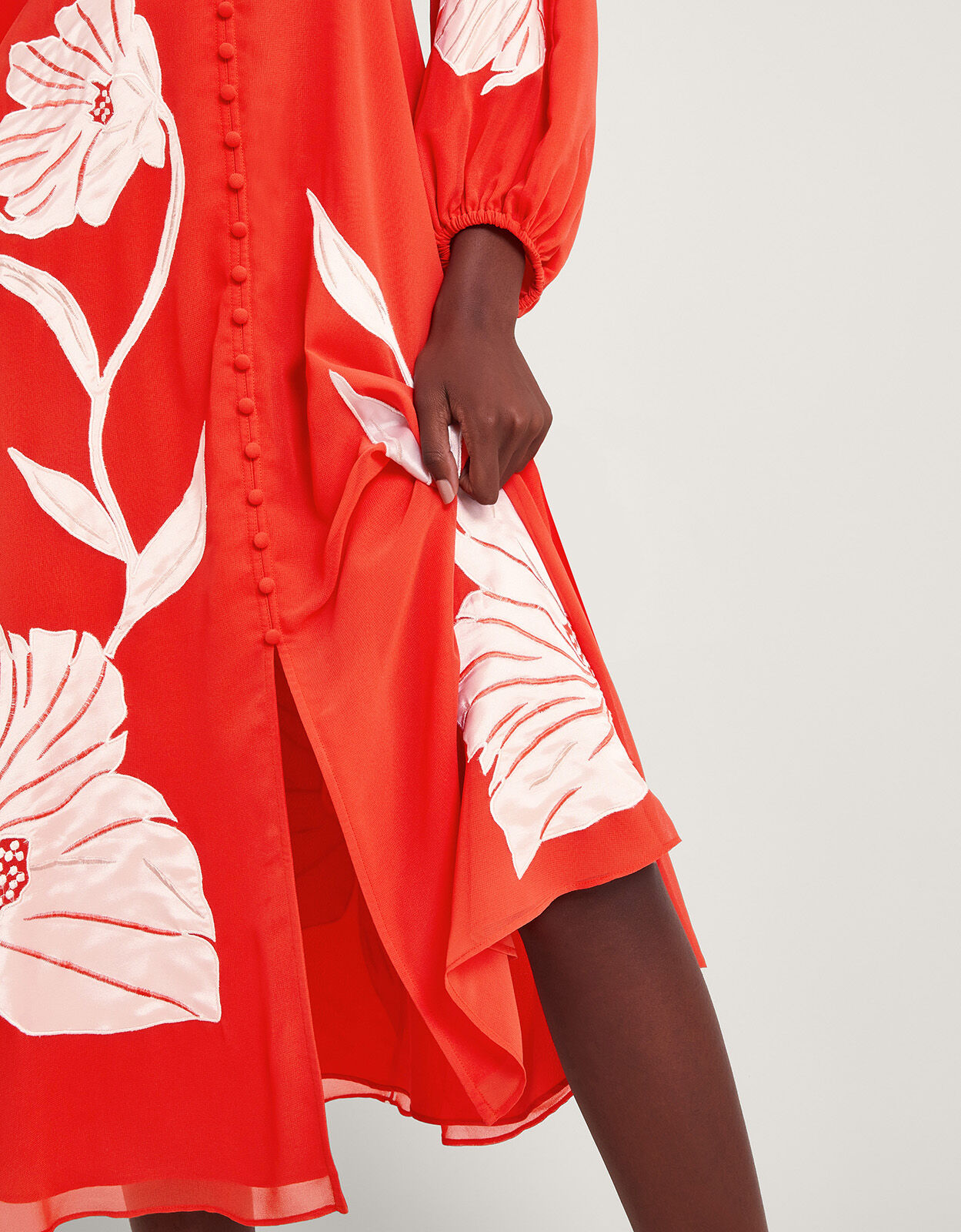 Talia Floral Applique Midi Tea Dress Orange