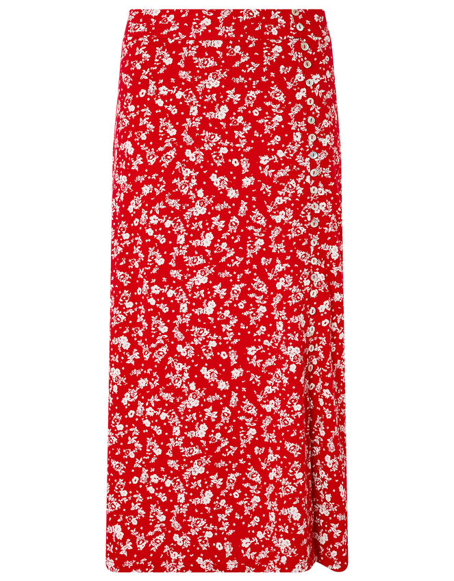 Natty Ditsy Floral Midi Skirt, Red (RED), large