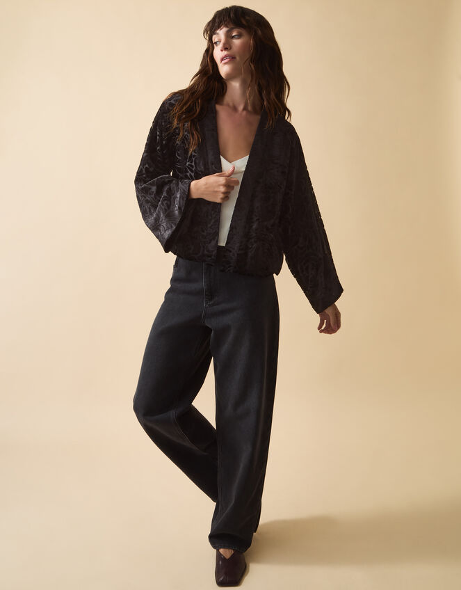 Clemence Gigi Velvet Burnout Kimono Jacket, Black (BLACK), large