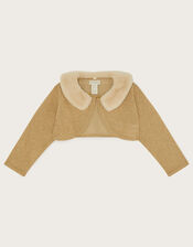 Baby Faux Fur Collar Cardigan, Gold (GOLD), large