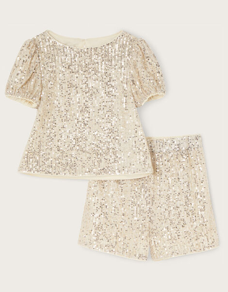 Sequin Top and Shorts Set, Natural (CHAMPAGNE), large