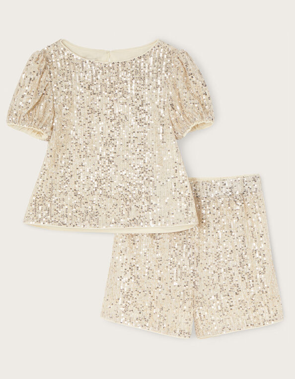 Sequin Top and Shorts Set, Natural (CHAMPAGNE), large