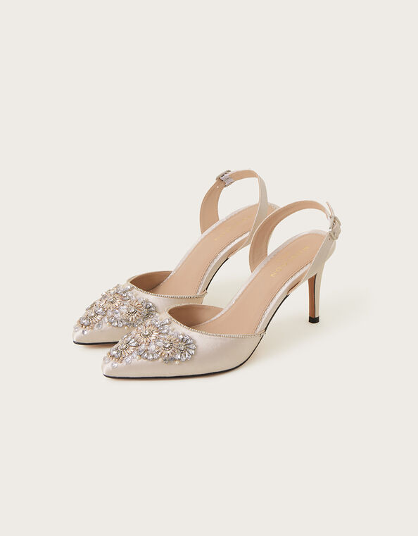 Embellished Slingback Bridal Shoes, Natural (CHAMPAGNE), large