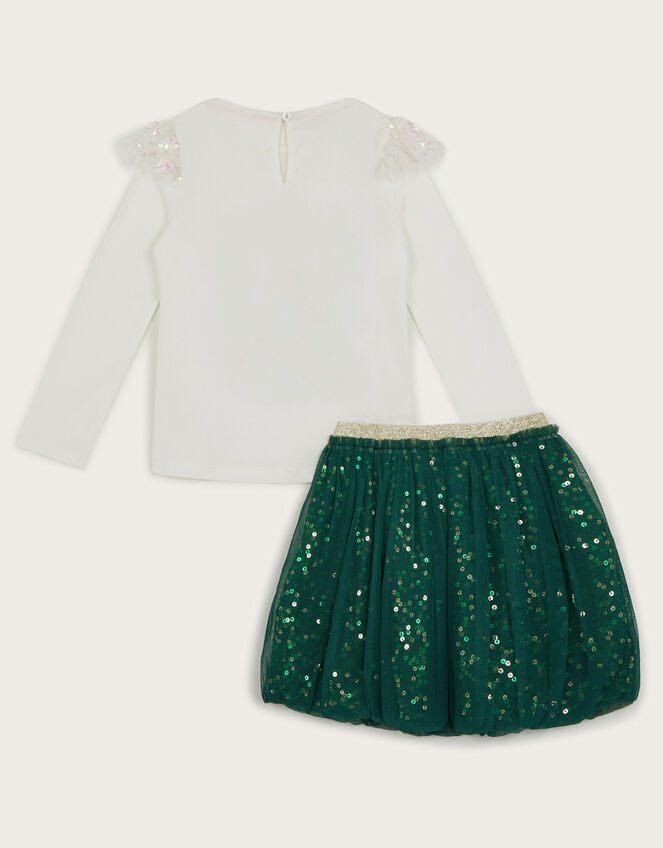 Long Sleeve Christmas Wreath Top and Skirt Set, Green (GREEN), large