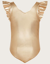 Land of Wonder Ruffle Sleeve Leotard, Gold (GOLD), large
