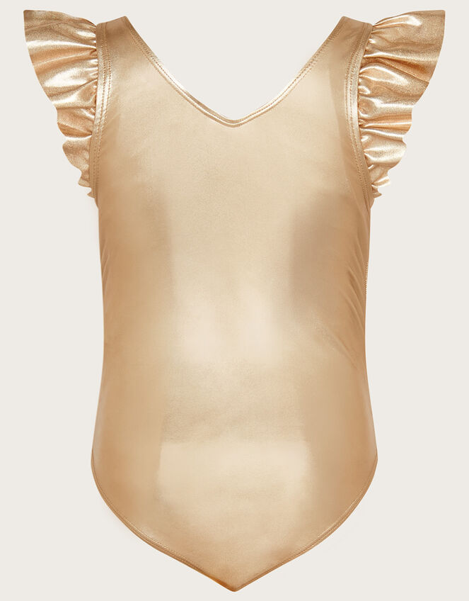 Land of Wonder Ruffle Sleeve Leotard, Gold (GOLD), large