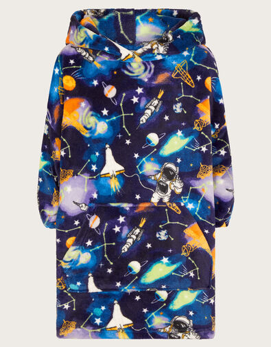 Fleece Space Print Blanket Hoodie, Blue (BLUE), large