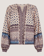 Hern Print Jersey Blouse, Cream (CREAM), large