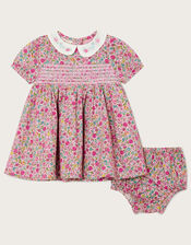 Newborn Shirred Ditsy Smock Dress Set, Pink (PINK), large
