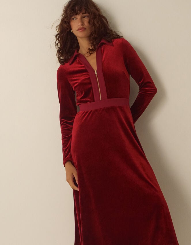 Zeyna Zip Velvet Midi Dress, Cinnamon (CINNAMON), large