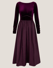 Vita Velvet Midi Dress, Purple (AUBERGINE), large