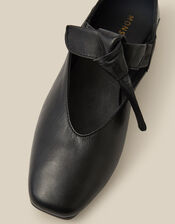 Rena Bow Strap Leather Ballet Flats, Black (BLACK), large