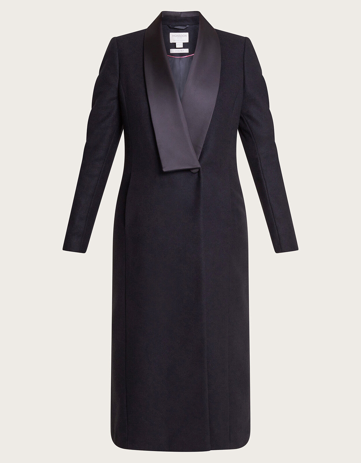 Tallulah Wool Rich Long Tuxedo Coat Black Women s Coats