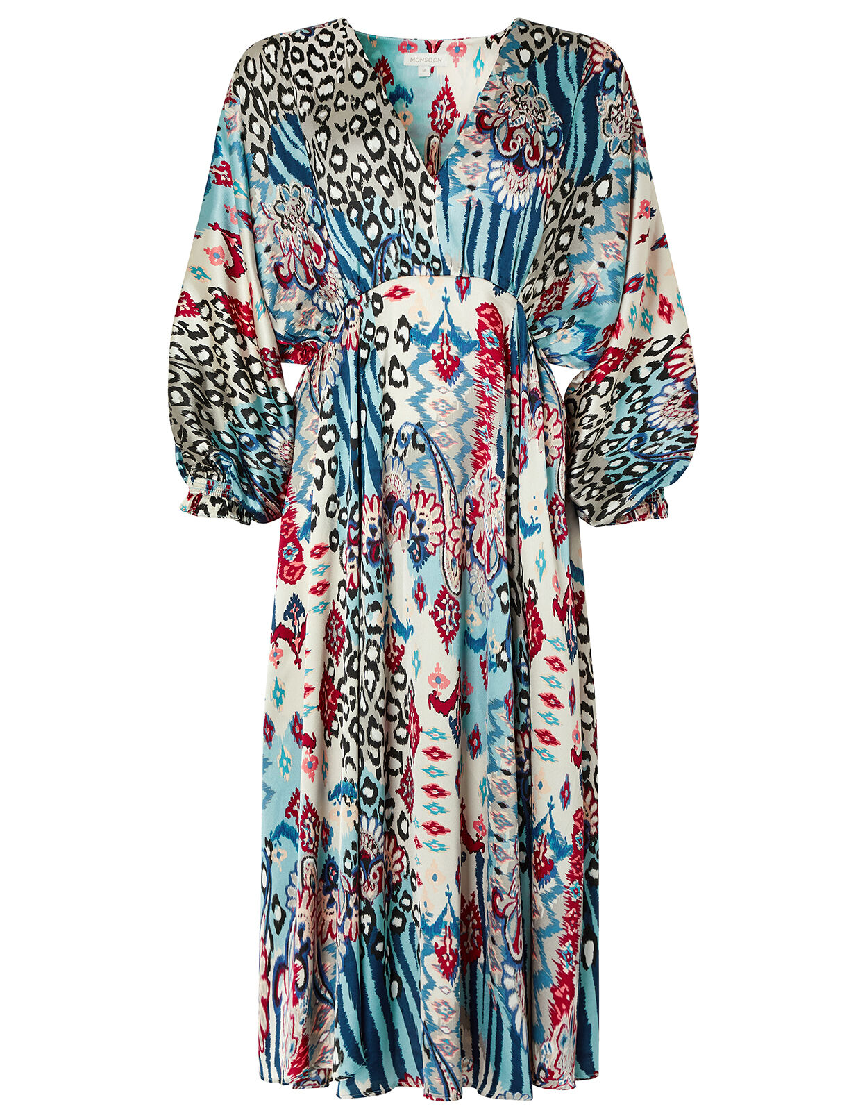 Mercy Mixed Print Satin Midi Dress Blue