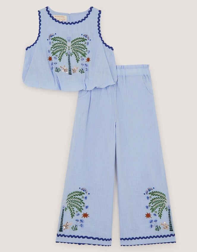 Monsoon x Charlie Taylor Embroidered Top & Pants Set, Blue (BLUE), large