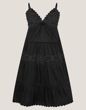 Floral Embroidered Tier Dress, Black (BLACK), large