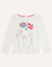 Floral Bunny Long Sleeve Top, Ivory (IVORY), large