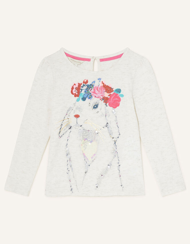 Floral Bunny Long Sleeve Top, Ivory (IVORY), large