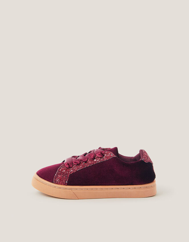 Glitter Velvet Trainers, Red (BURGUNDY), large