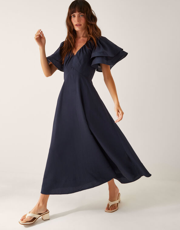 Patricia Ruffle Sleeve Midi Dress, Blue (NAVY), large