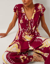 Amisha Short Sleeve Jumpsuit, Red (BURGUNDY), large