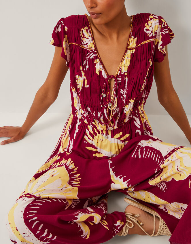 Amisha Short Sleeve Jumpsuit, Red (BURGUNDY), large