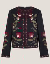 Valerie Floral Embroidered Jacket, Black (BLACK), large