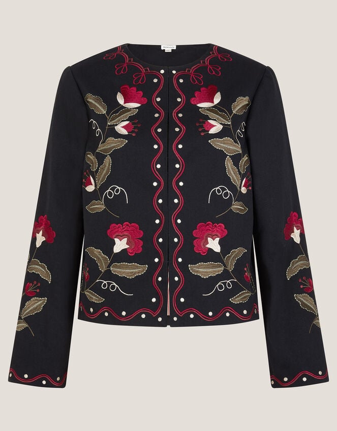 Valerie Floral Embroidered Jacket, Black (BLACK), large