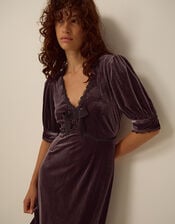 Vera V-Neck Velvet Midi Dress, Brown (CHOCOLATE), large
